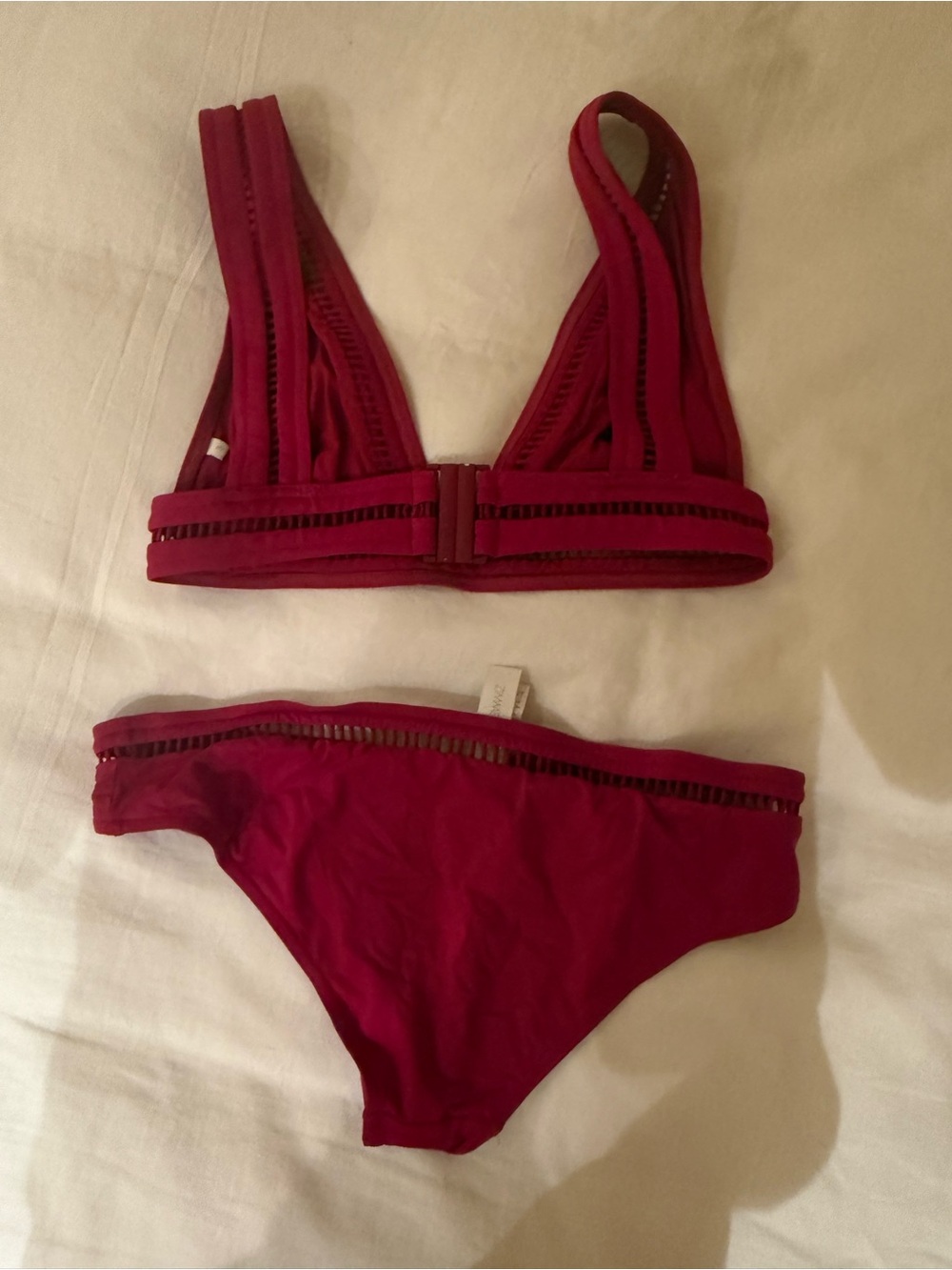 Zimmermann Magenta V-Neck Bikini Set with Cutout Trim - Picture 4 of 7